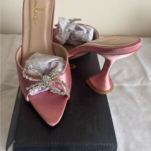 Lulu's Pink Satin Heels with Sparkling Bow